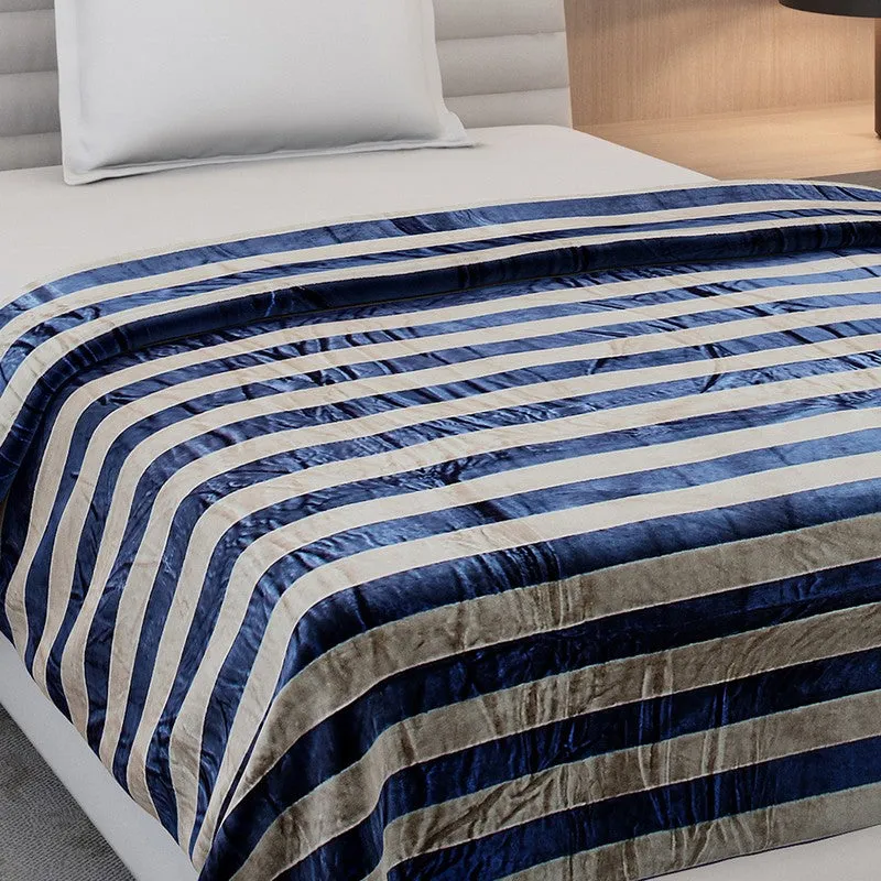 Monte Carlo Strivon Bold Stripes Polyester Blanket (Navy Blue) - 300 GSM media 5