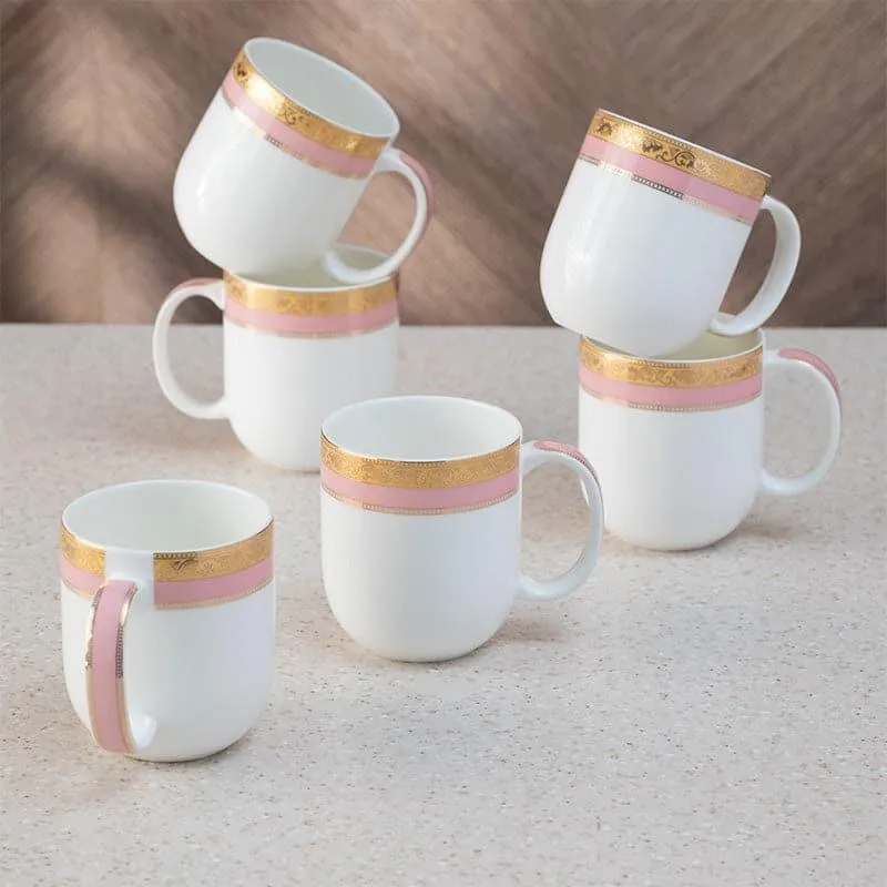 Rigva Porcelain Tea Cup (260 mL Each/Pink) - Set of Six media 1