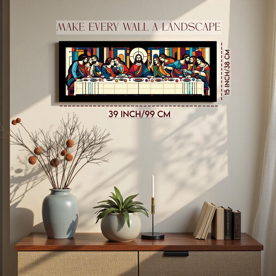 Sacred Last Supper Wall Painting With Frame media 2