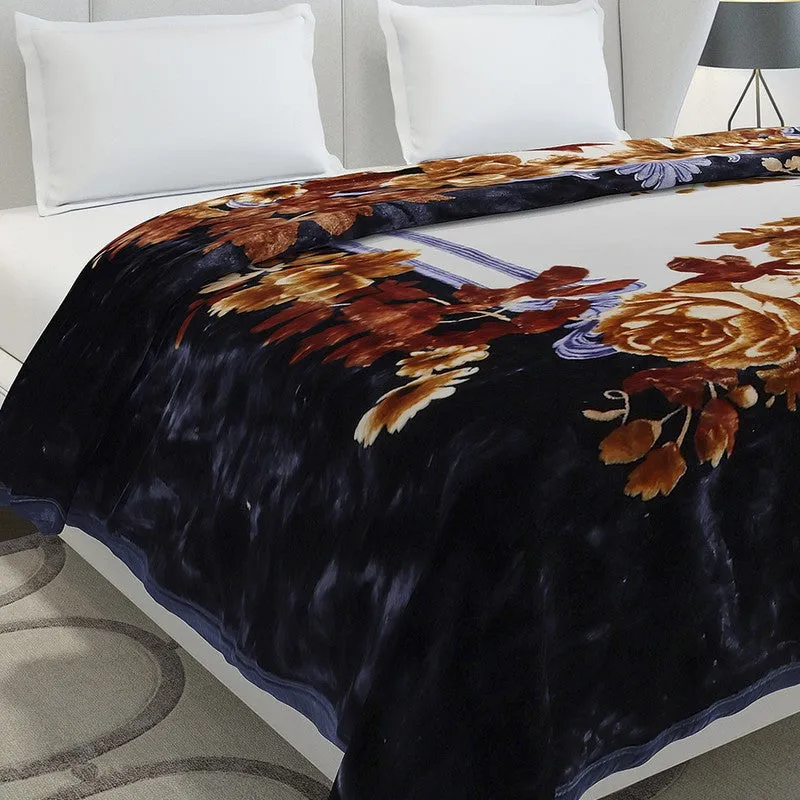 Monte Carlo Midnight Blossom Blanket (Navy,Brown) - 947 GSM media 4