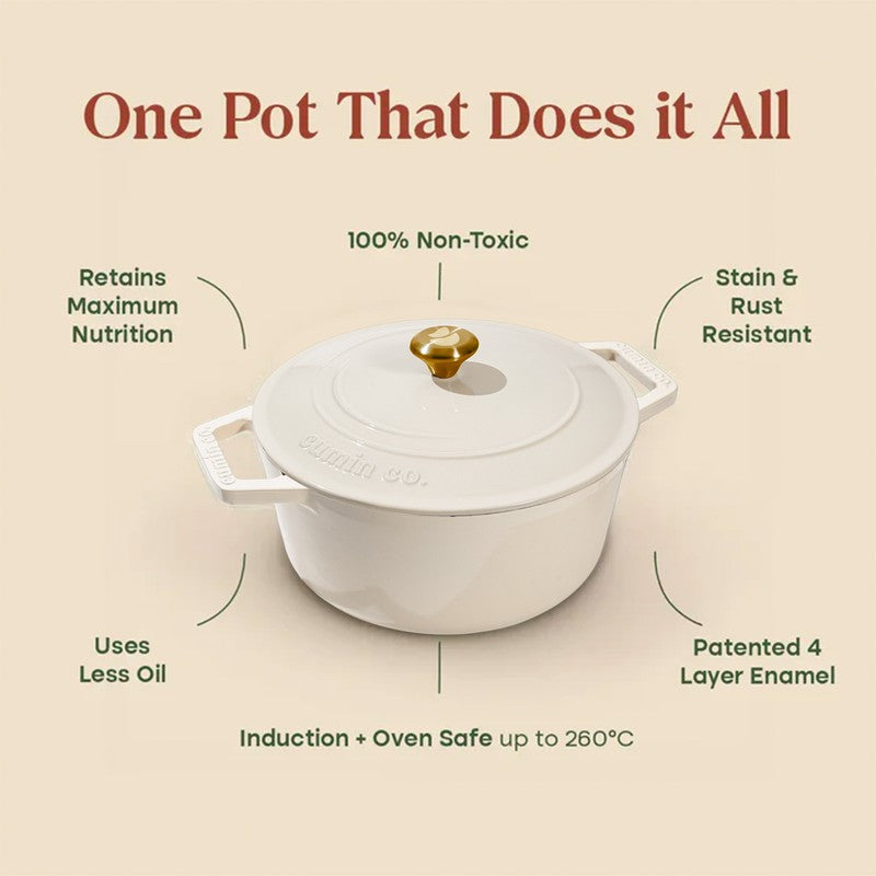 Cumin Co Enamel Cast Iron Cooking Pot (5000 mL) - White media 4