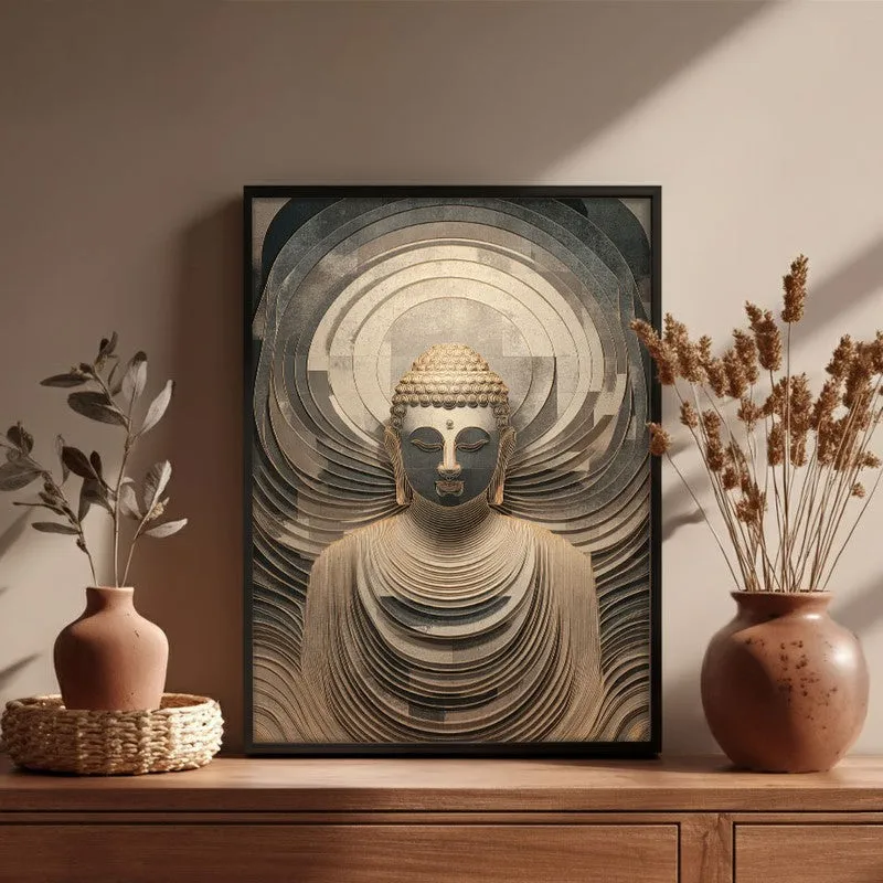 Buddha In Meditation Archival Paper Wall Painting With Black Frame media 6