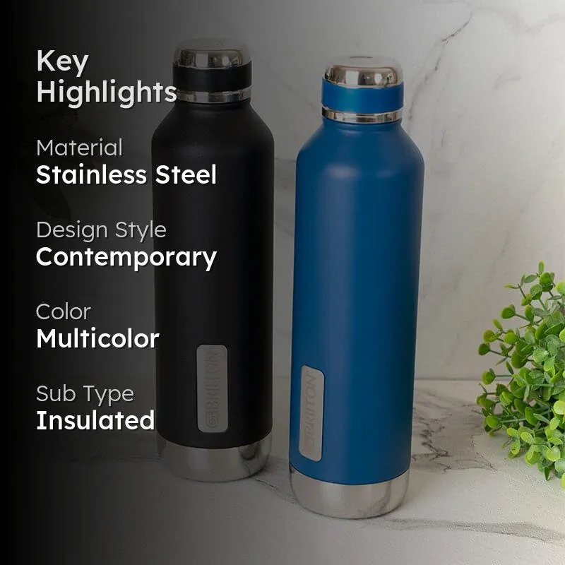 Bristo Sip Hot & Cold Thermos Water Bottle (Black & Blue, 750 mL Each) - Set Of Two media 2