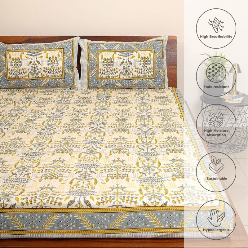 Utopia Jaipuri Cotton Bedsheet (White) - 144 TC media 3