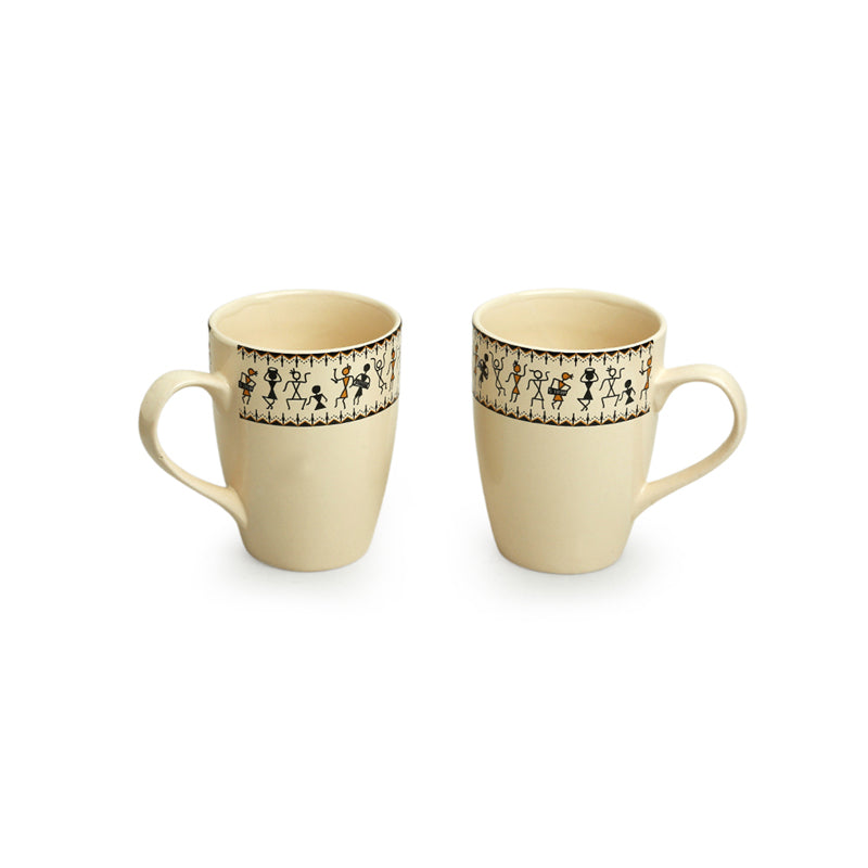 Warli Ceramic Coffee Mug (300 mL Each) - Set of Two media 3