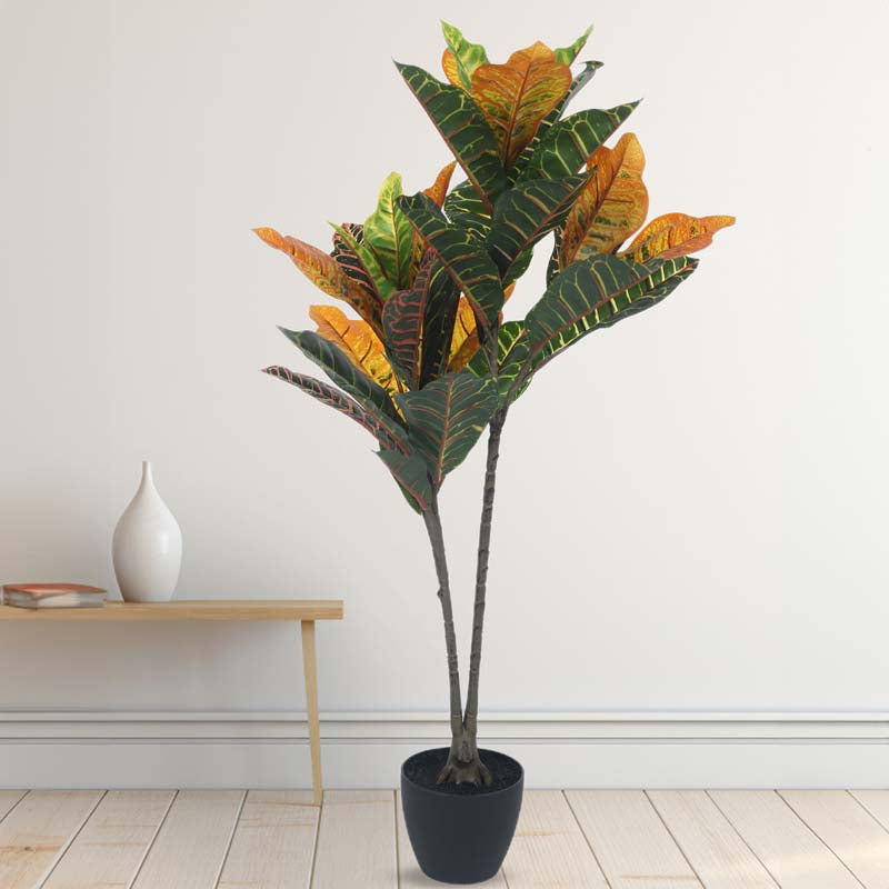 Faux Lush Croton Plant With Black Plastic Pot - 3.1 Feet media 3