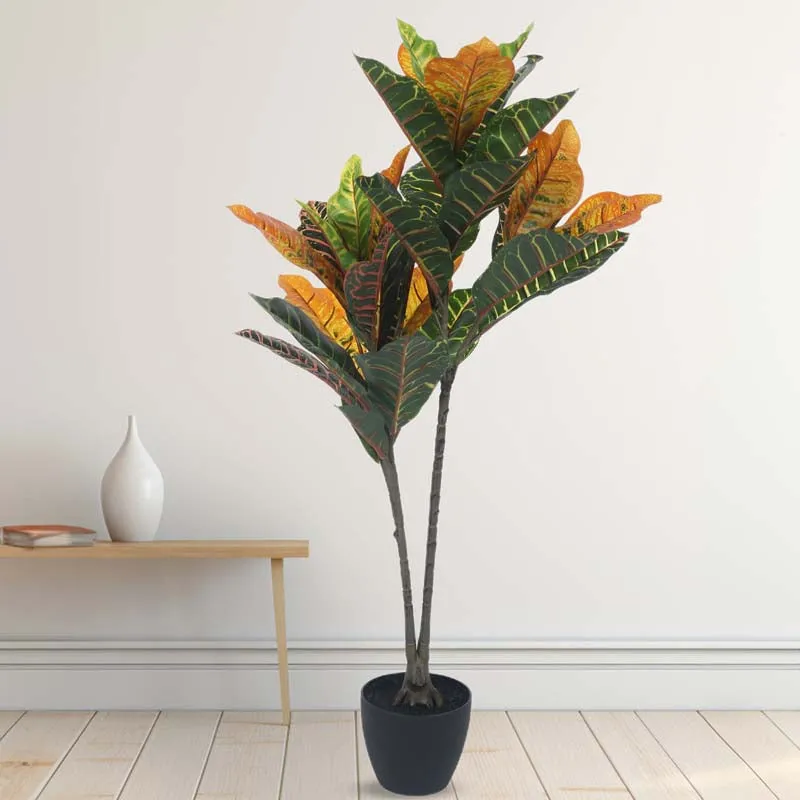 Faux Lush Croton Plant With Black Plastic Pot - 3.1 Feet media 3