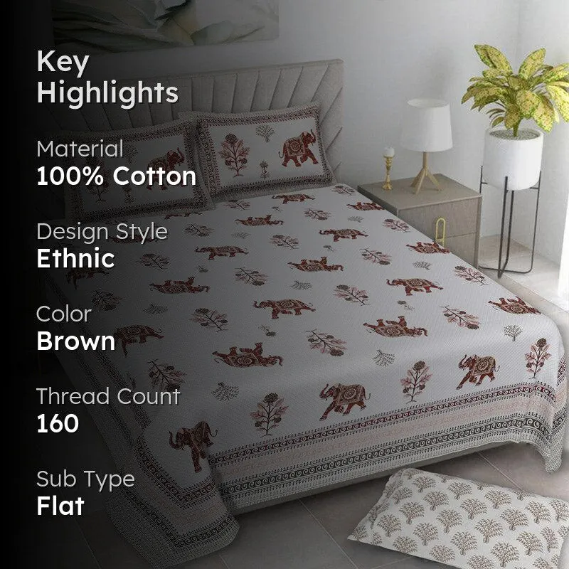 Gajesara Ethnic Cotton Bedsheet (Brown) - 160 TC media 2