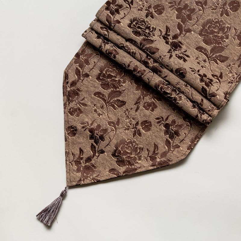Italian Rose Jacquard Table Runner- Brown media 4