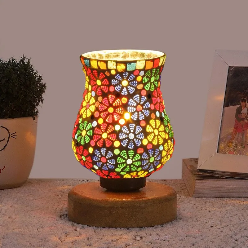 Raymira Mosaic Glass Table Lamp With Wooden Base - Multicolor media 3