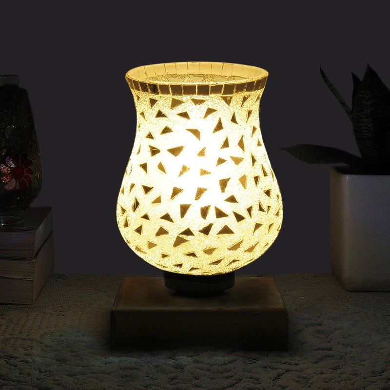 Lumora Mosaic Glass Table Lamp With Wooden Base - Multicolor
