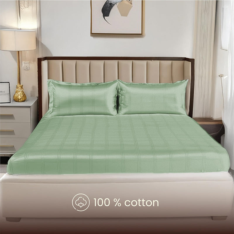Urban Space Sage Green Checks Cotton Bedsheet - 300 TC media 3
