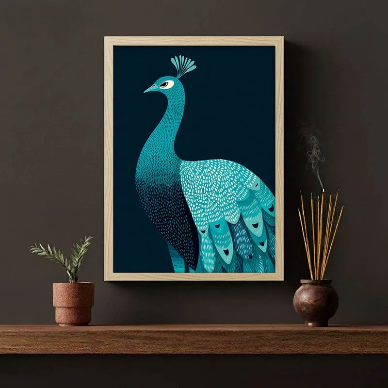 Elegant Peacock Canvas Wall Painting With Brown Frame media 8