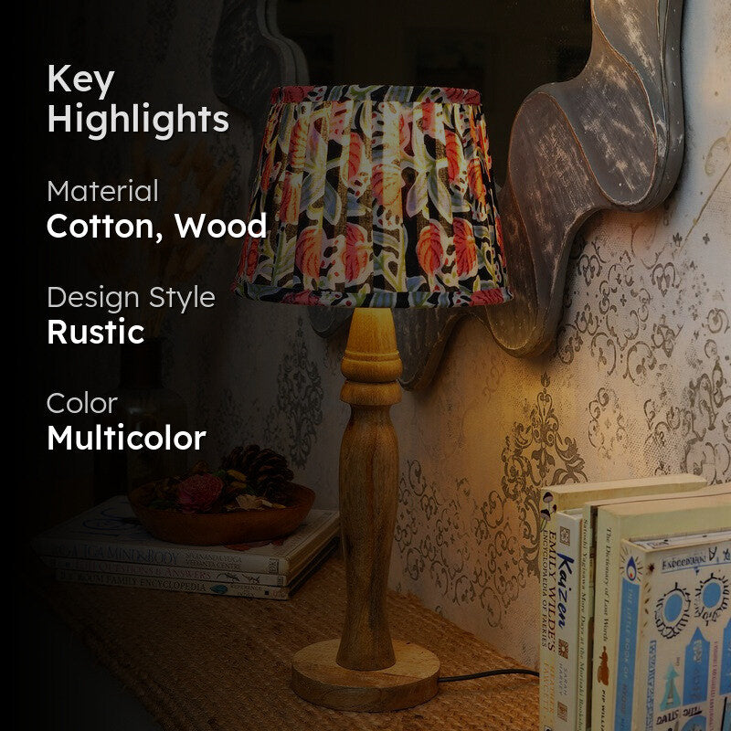 Botanical Noir Wooden Base Cotton Table Lamp - Multicolor media 2