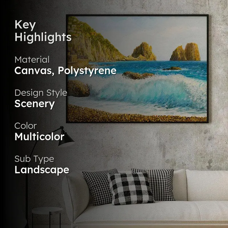 Faraglioni On Island Capri Canvas Wall Painting - Black Frame media 2
