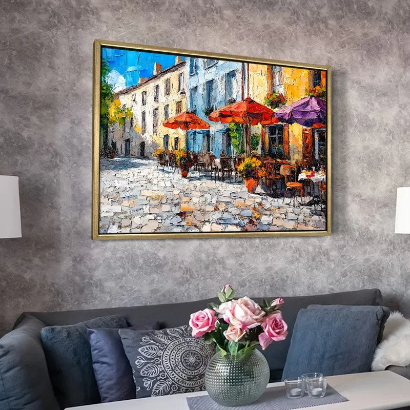 Cobblestone Cafe Canvas Wall Painting With Frame media 6