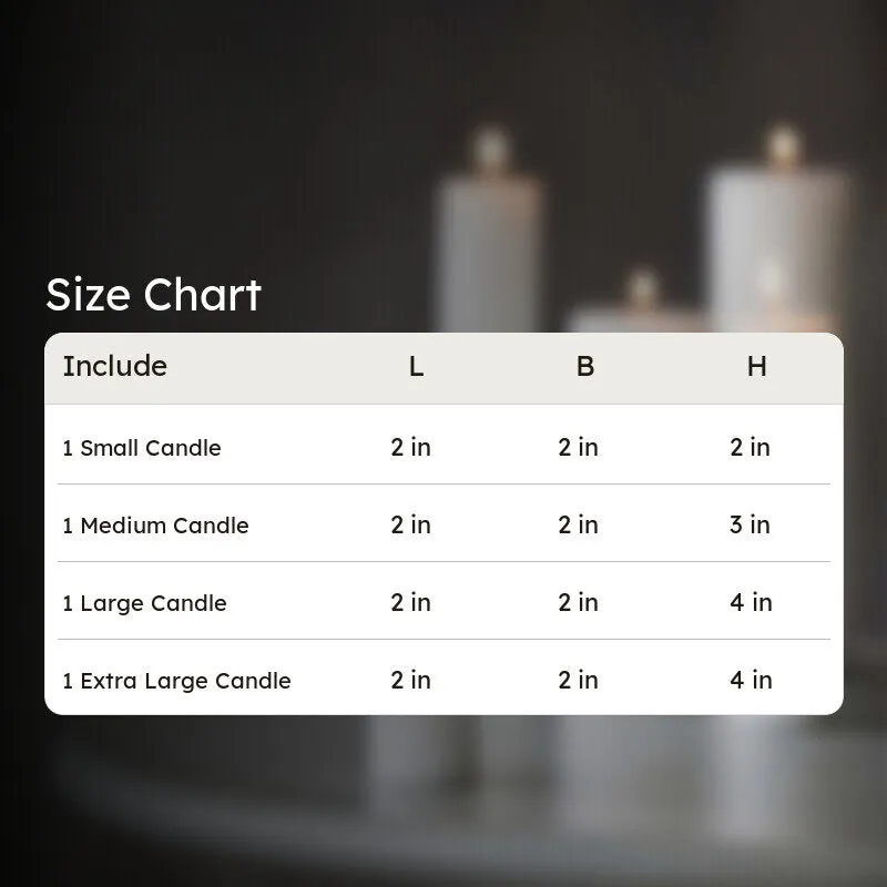 Size chart graphic for the candle set