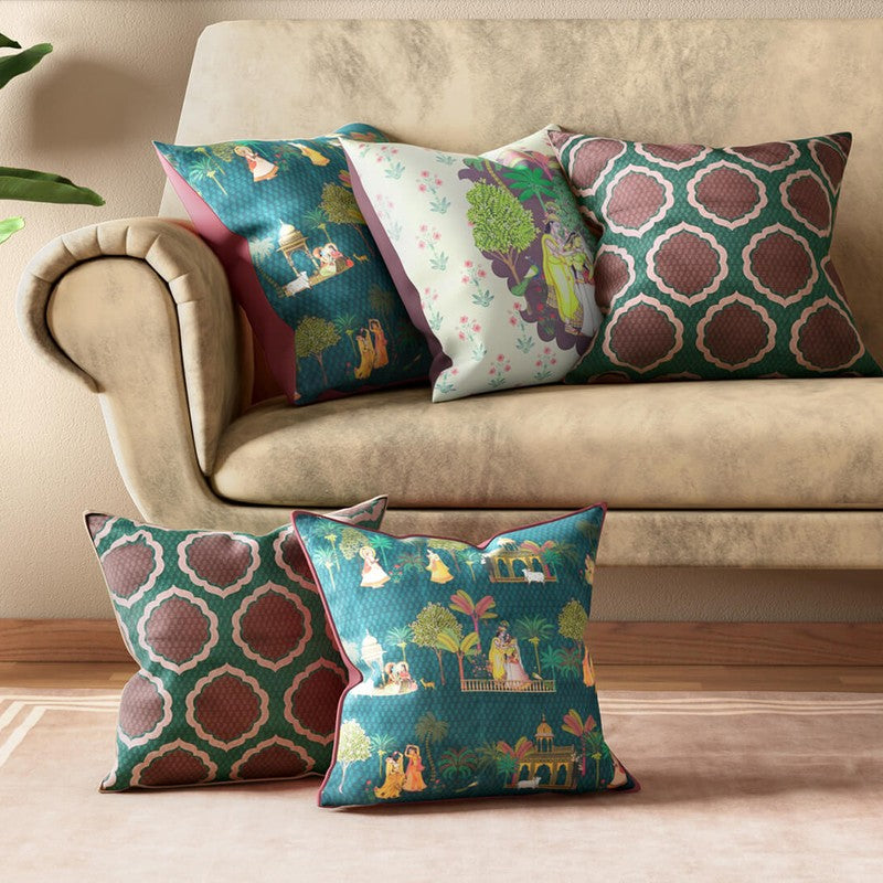 India Circus Gopis in Gokul Cushion Cover - Set Of Five