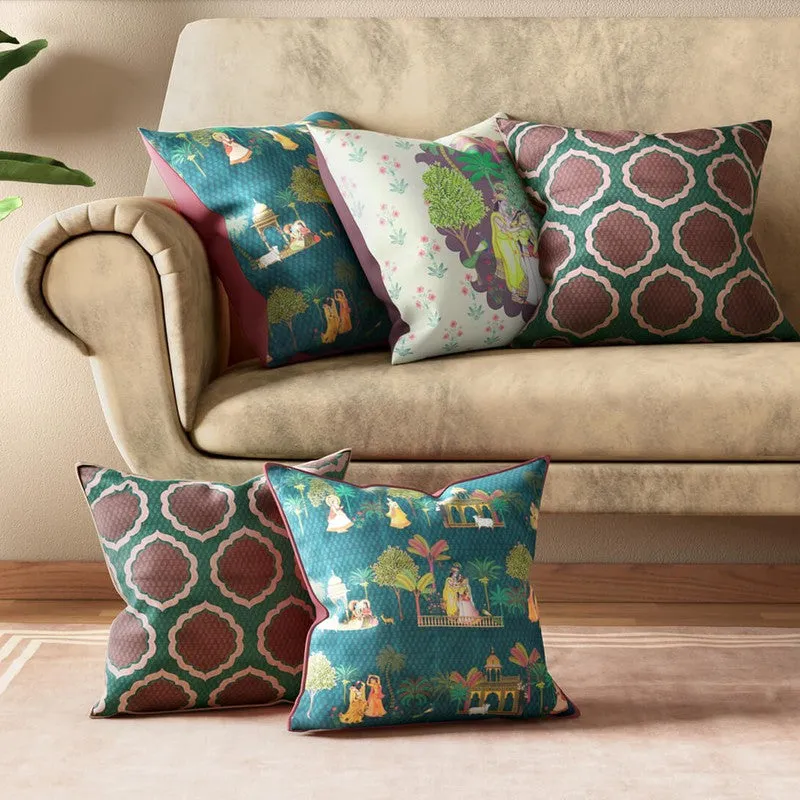 India Circus Gopis in Gokul Cushion Cover - Set Of Five media 1