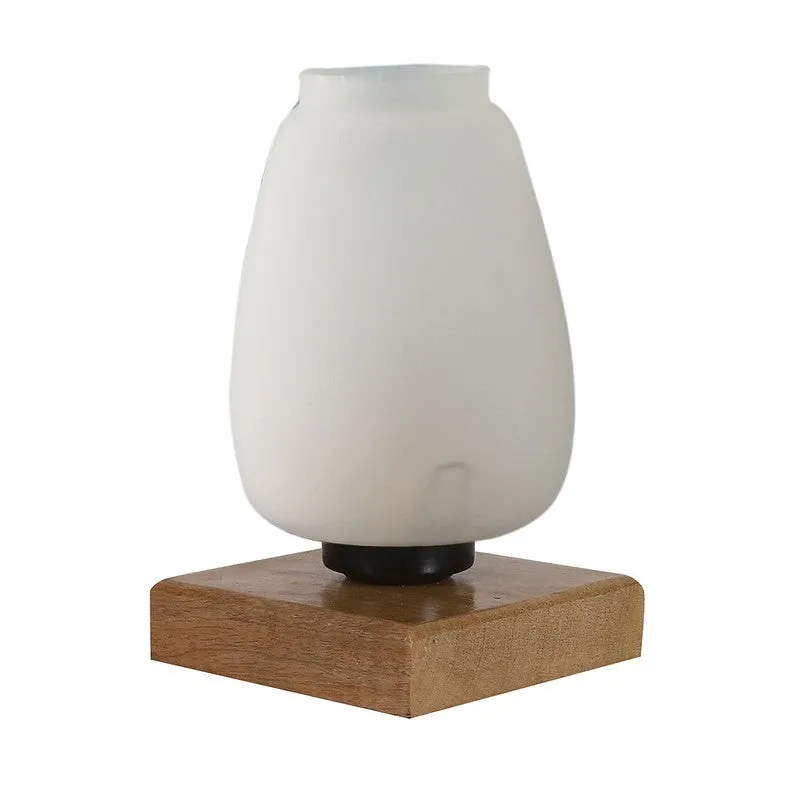 Lumitrex Glass Table Lamp With Wooden Base - White media 6