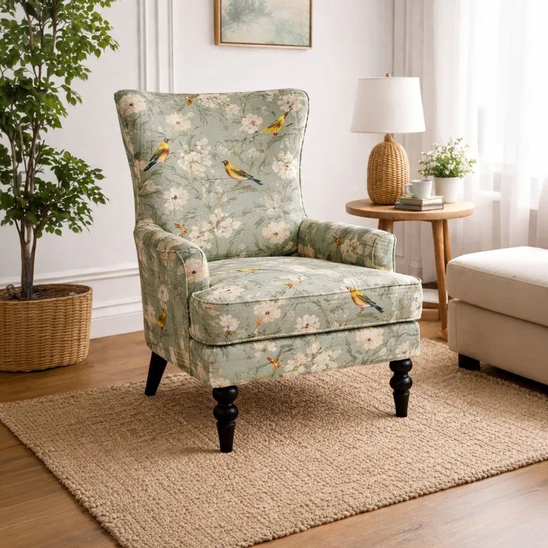 Sage Aviary Teak Wood & Velvet Printed Lounge Chair media 4