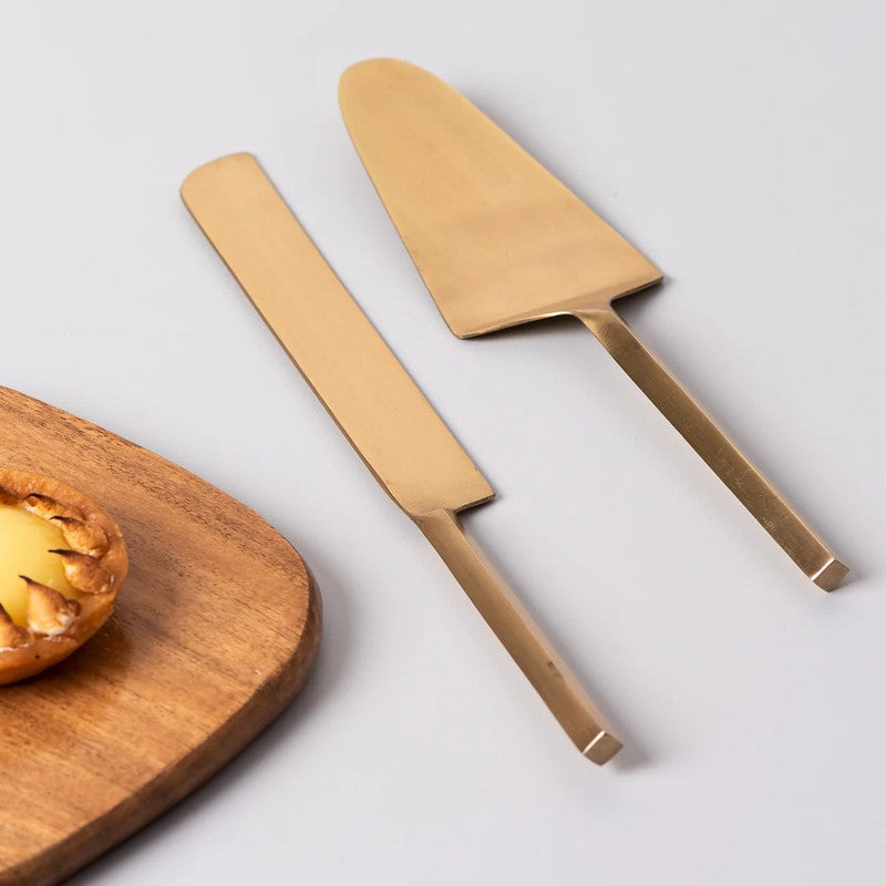 Delicia Teak Wood Cake Stand With Knife and Server (Brown,white) - Three Piece Set media 5