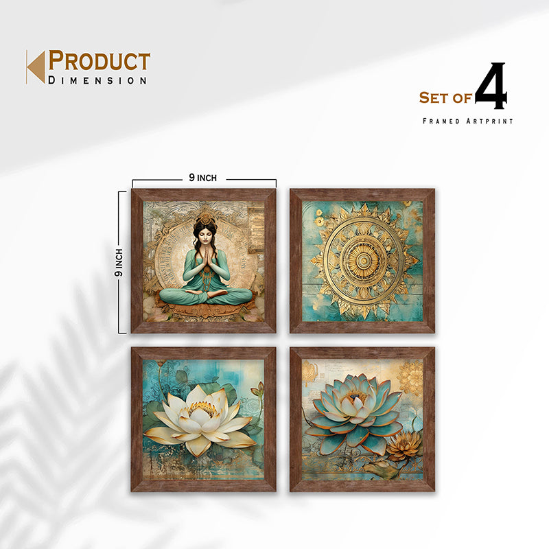 Lotus & Meditation Wall Art with Frame - Set Of Four media 6