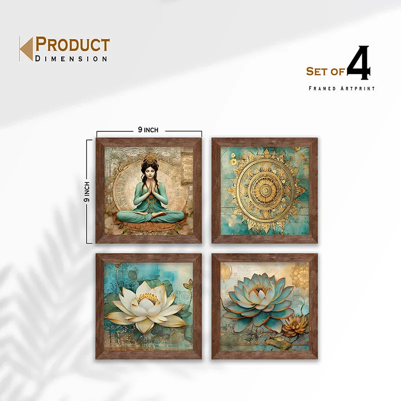 Lotus & Meditation Wall Art with Frame - Set Of Four media 6