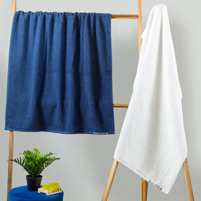 Nautica Riviera Soft Cotton Bath Towel (Blue & White) - Set Of Two media 1