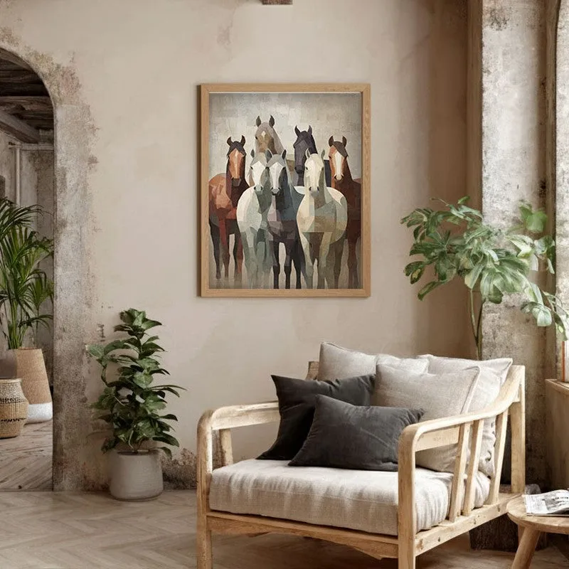 Earthy Horse Wall Painting With Brown Frame media 5
