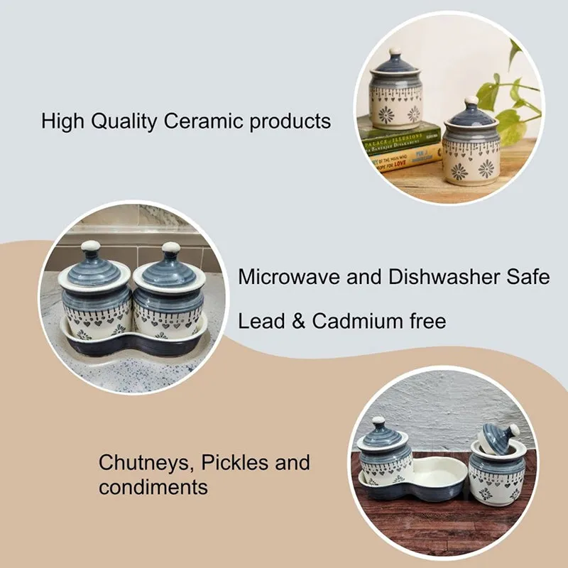 Sabai Ceramic Jar With Tray (Grey/225 mL) - Three Piece Set media 4