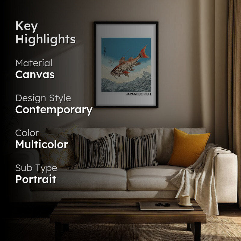 Japanese Fish Archival Canvas Wall Art - Black Frame media 2