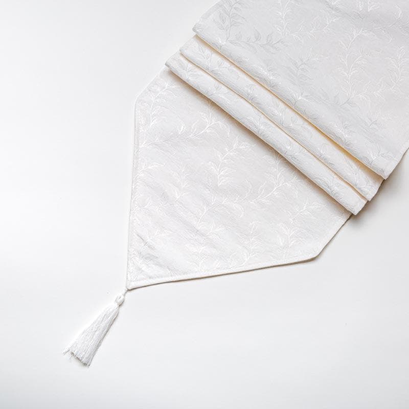 Elle Leafsy Jacquard Table Runner - White media 4