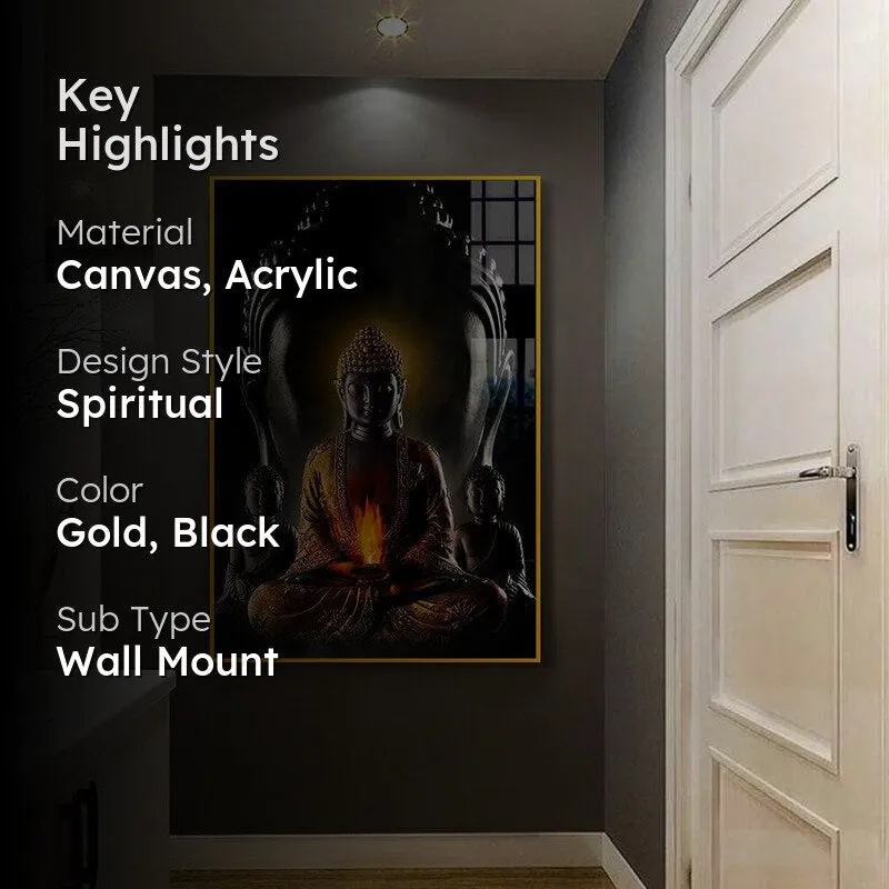 Onyx & Amber Buddha Spiritual Canvas Wall Art With Frame - Gold media 2