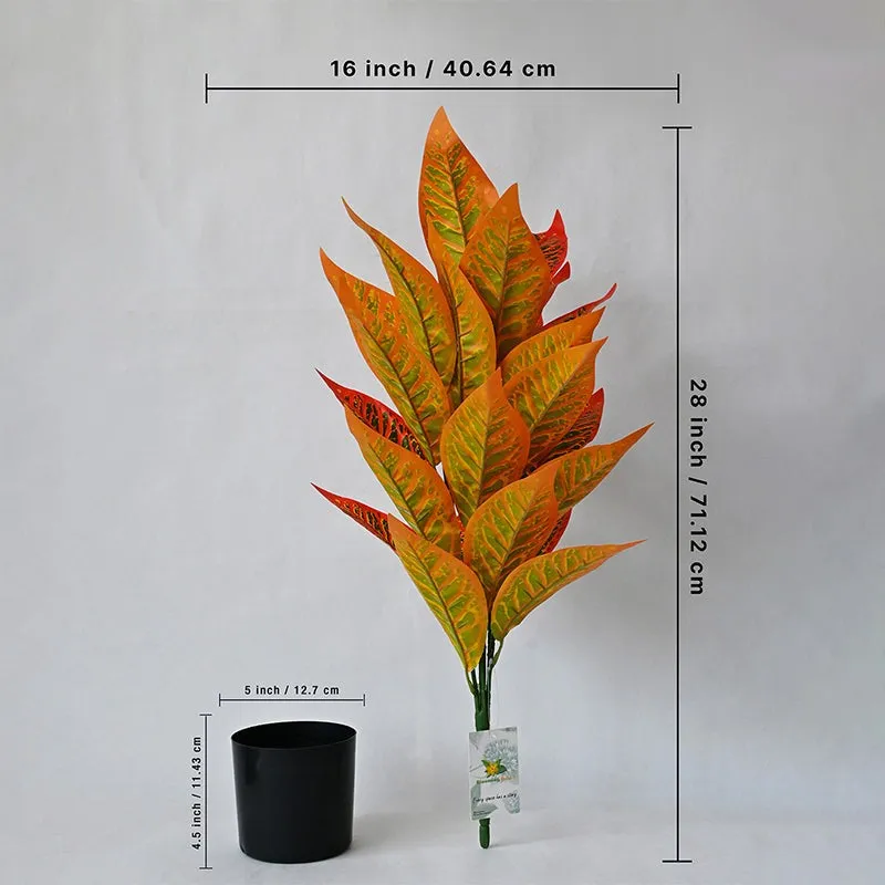 Faux Orange Artificial Croton Plant With Black Plastic Pot - 71 cm (2.3 ft) media 6