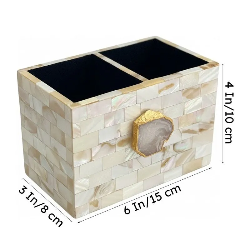 Suzzaine Handcrafted Mother Of Pearl & Agate Cutlery Holder - White & Beige media 6