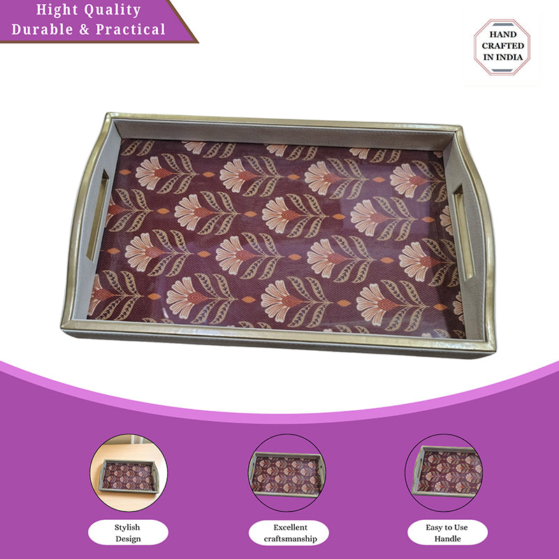 Leaf Motif Faux Leather Serving Tray media 5