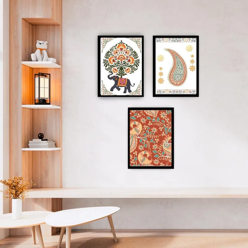 Paisley Charm Paper Wall Painting With Frame - Black media 4