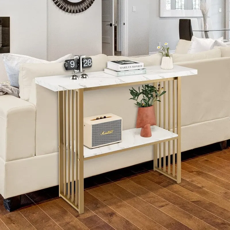 Metal Console Table with Marble Top - Large media 1