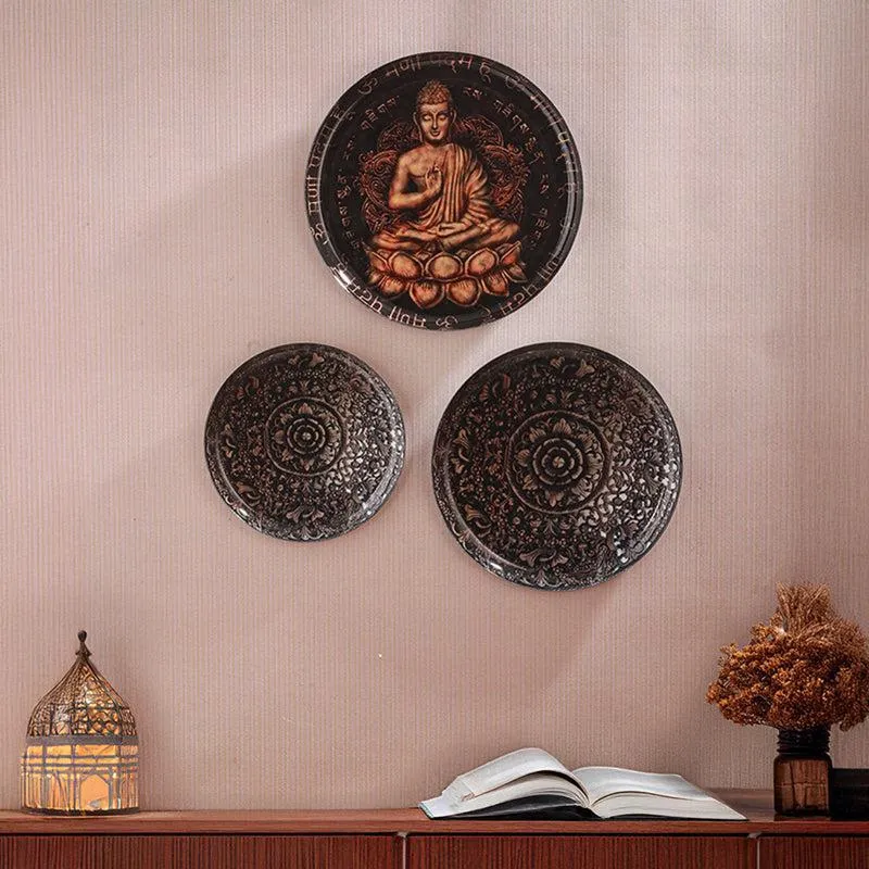 Atherin Buddha Printed Metal Wall Plate - Set Of Three media 3