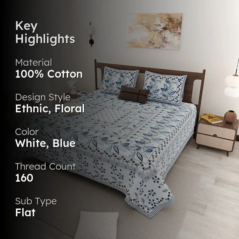 Aniditha Ethnic Cotton Bedsheet (Blue) - 160 TC media 2