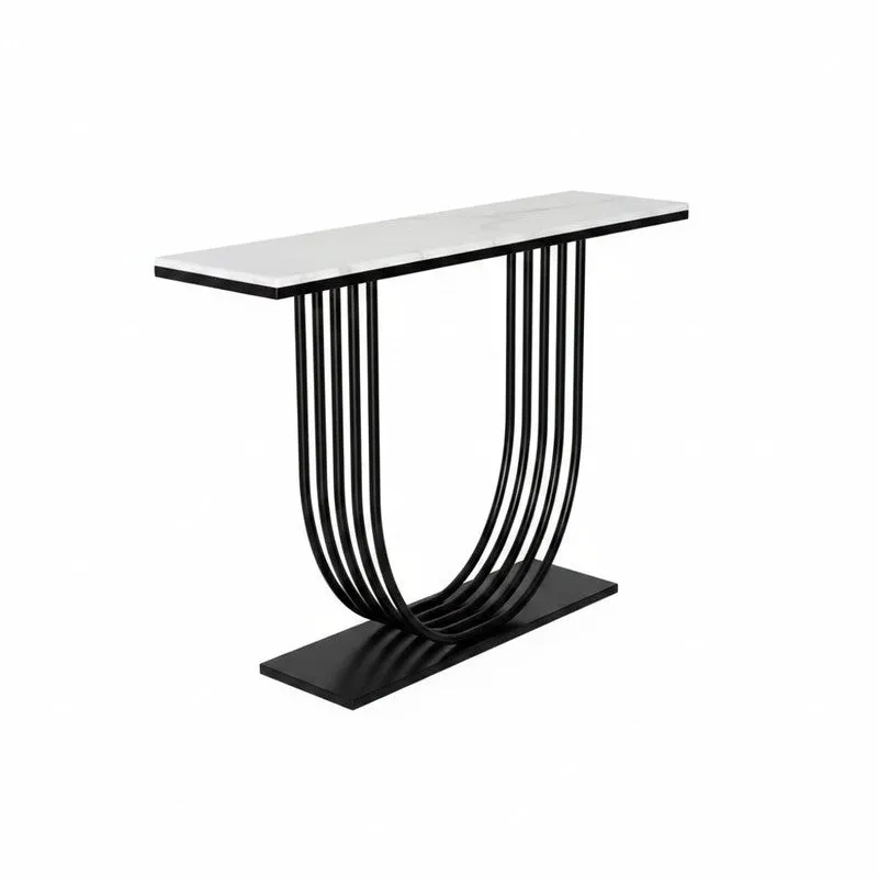 U Shape Metal Console Table with Marble Top (Black) - Medium media 6