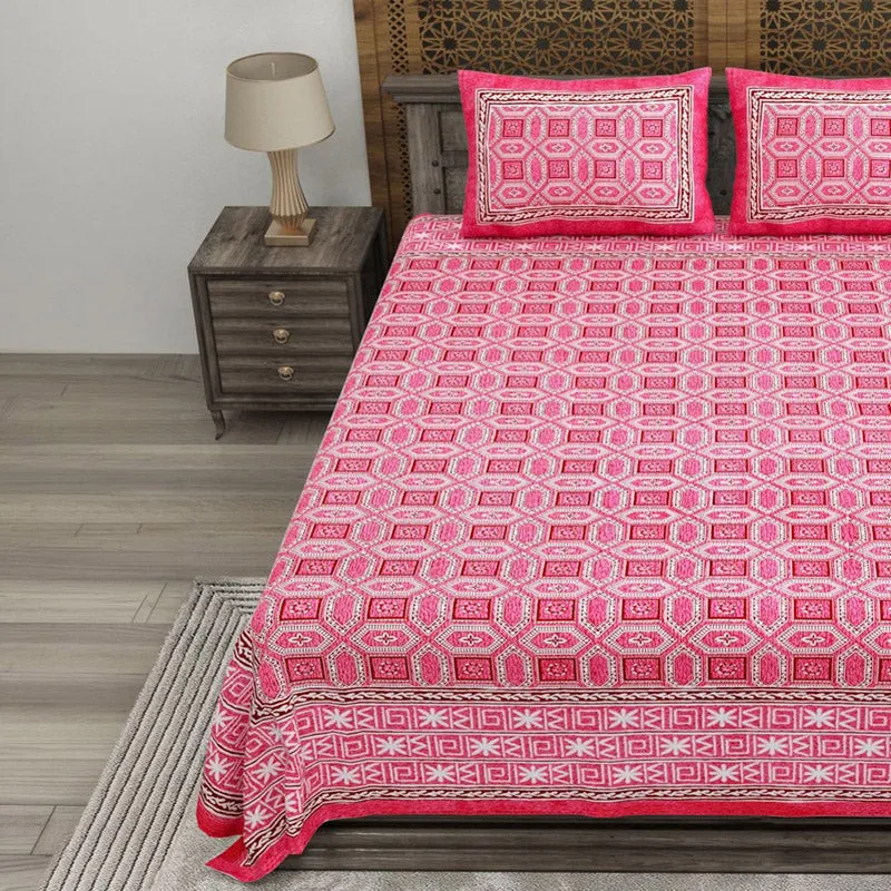 Geoor Cotton Bedsheet (Pink) - 240 TC media 3