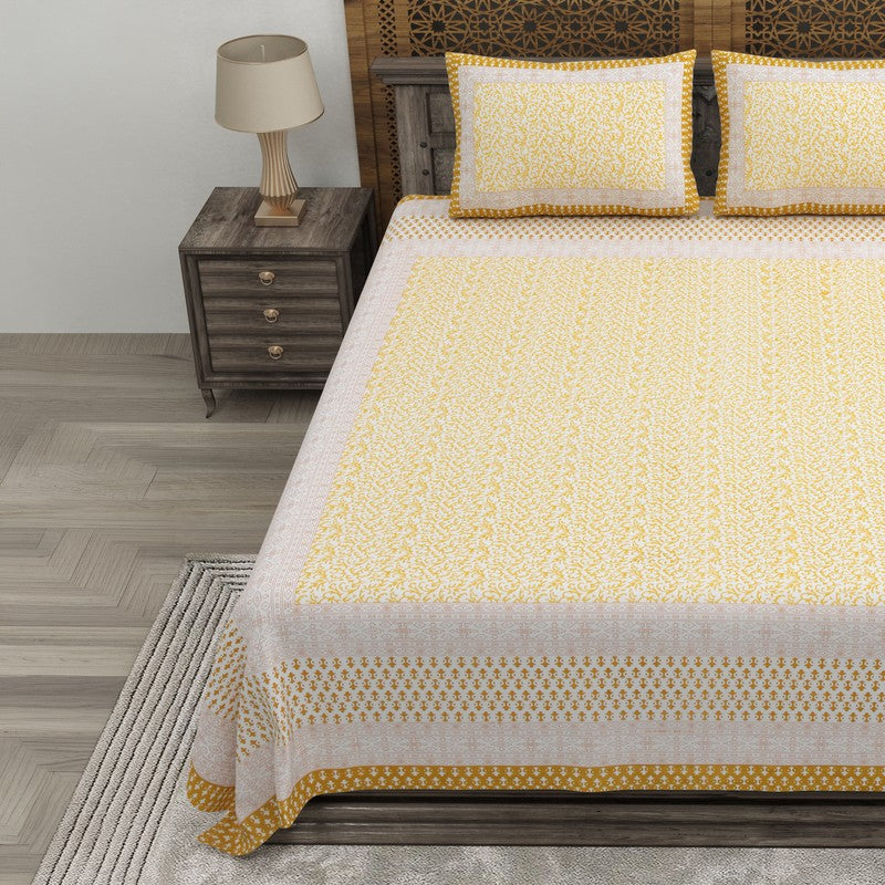 Blossomon Cotton Bedsheet (Yellow,Off White) - 240 TC media 3