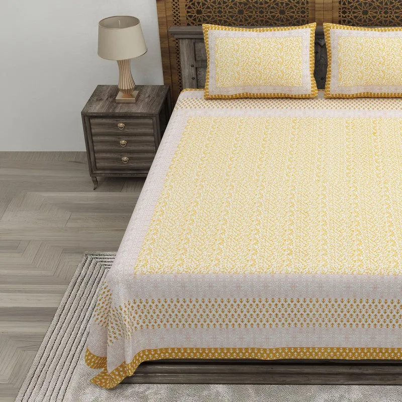 Blossomon Cotton Bedsheet (Yellow,Off White) - 240 TC media 3
