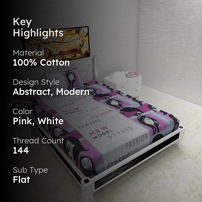 Face & Phrase Abstract Cotton Bedsheet - 144 TC media 2