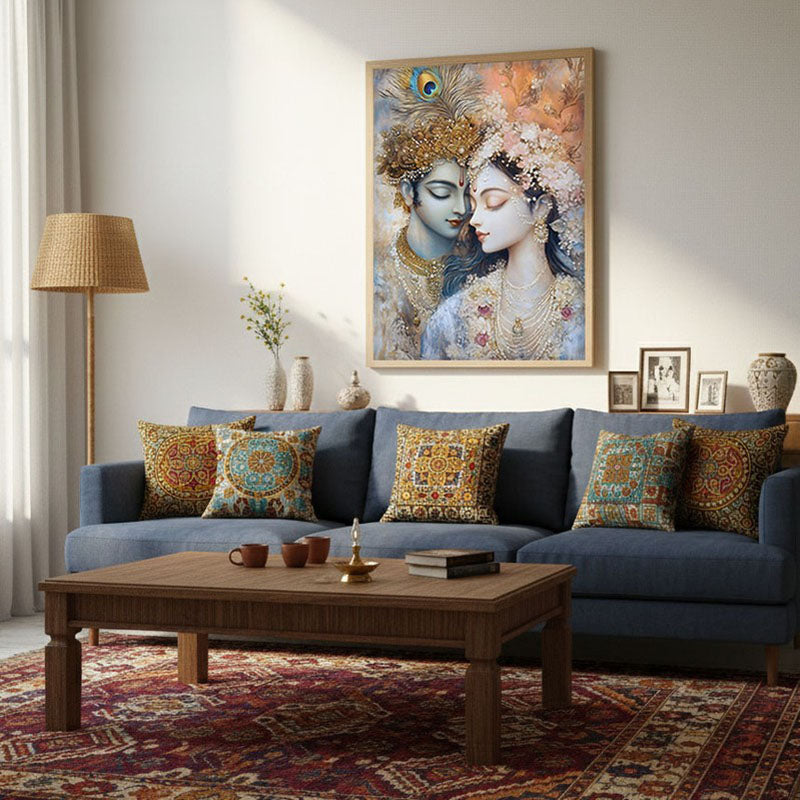 Radha Govindam Spiritual Archival Paper Archival Paper Wall Painting - Natural Brown Frame media 4