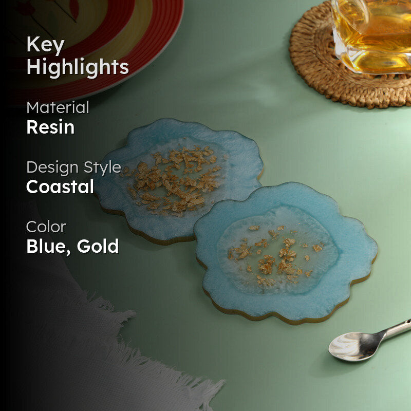 Gold Fleck Resin Coaster (Aqua Blue) - Set Of Two media 2