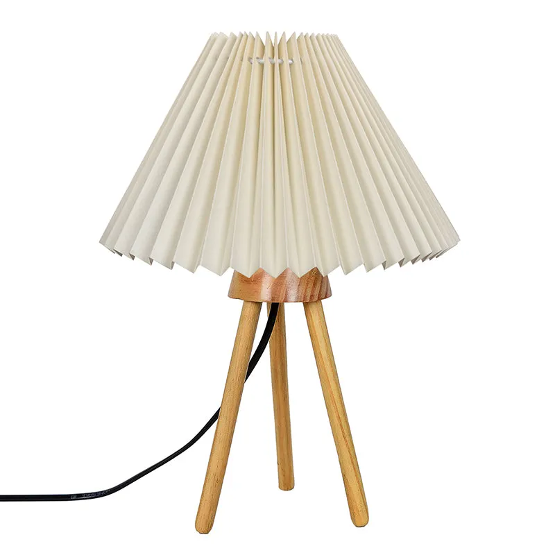 French Pleat Tripod Wooden Table Lamp - Beige,Brown media 3