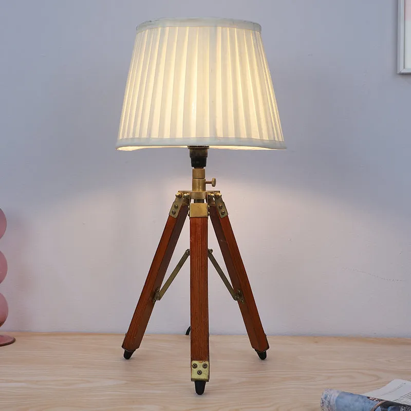 Gujo Fold Pleated Tripod Mango Wood Table Lamp - White,Beige media 2